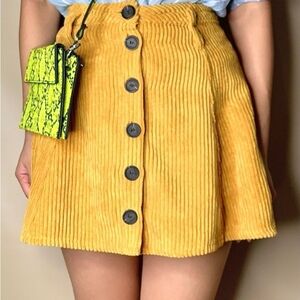 Bershka Mustard Corduroy Preppy Mini Skirt